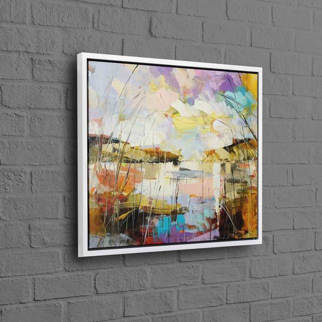 Large Abstract Landscape 3D Oil Painting Print On Canvas Modern Wall Art For Home Decor - Framed Print without Mat (120cm H x 120cm W)