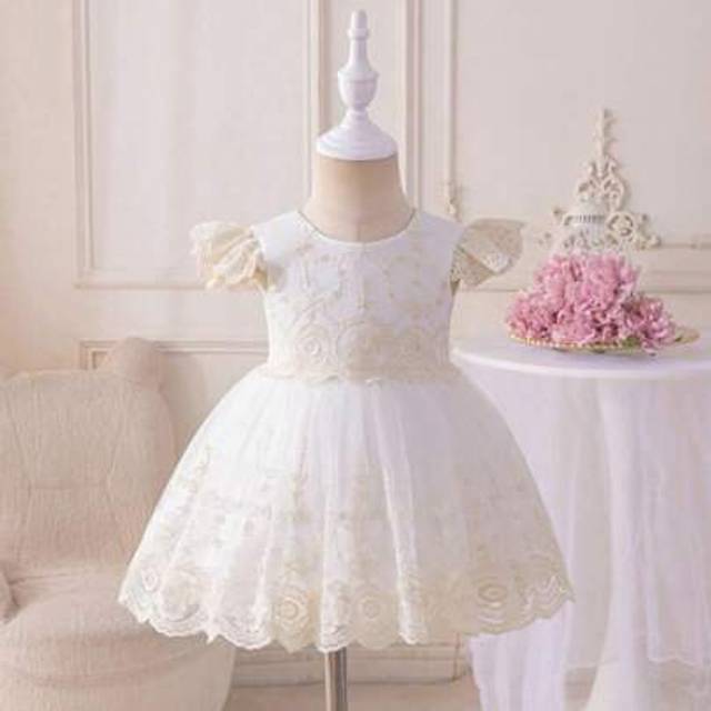 SHEIN Baby Girl Tulle Embroidery Satin Party Dress, Christening Dress, Birthday Dress, Flower Girl Dress, For Party & Banquet Occasion Baby Girl Dresses Bab