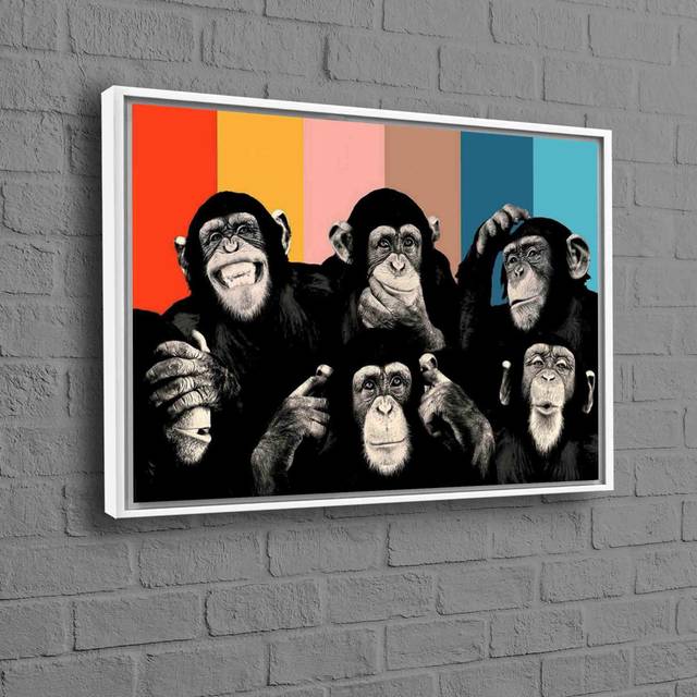 Thoughtful Monkey Artwork Printed on Trendy Modern Canvas Ideal for Contemporary Wall Decor Perfect for Animal Lovers and Art Enthusiasts - Framed Print without Mat (20cm H x 30cm W)