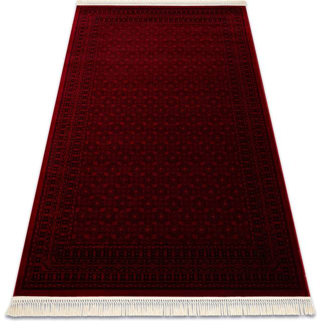 Luca 2958 – Elegant rug with fringes in burgundy & black – Classic Lucaal rug with ornamental & frame pattern - Red (Rectangle 200 x 290 cm)