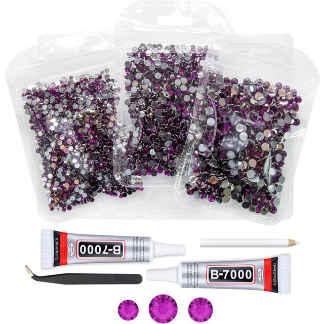 qiipii Grape Purple Crystal Resin Rhinestones w B7000 Jewelry Glue for Bedazzling Crafting Dark Purple Flatback Stones 3mm 4mm 5mm Diamonds Crystals G