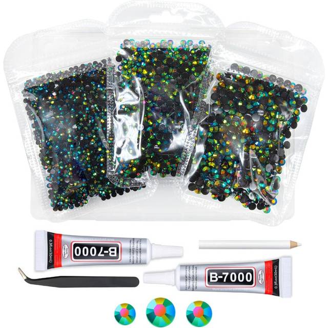 qiipii Peacok Green AB Resin Rhinestones w B7000 Jewelry Glue for Bedazzling 3mm 4mm 5mm Flatback Jelly Stones Bulk for Crafting SS10 SS16 SS20 Diamon