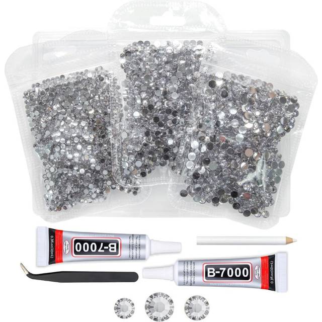 qiipii Crystal Clear Resin Rhinestones w B7000 Jewelry Glue for Bedazzling Crafting Crystal White Flatback Resin Stones 3mm 4mm 5mm Non-Hotfix Diamond