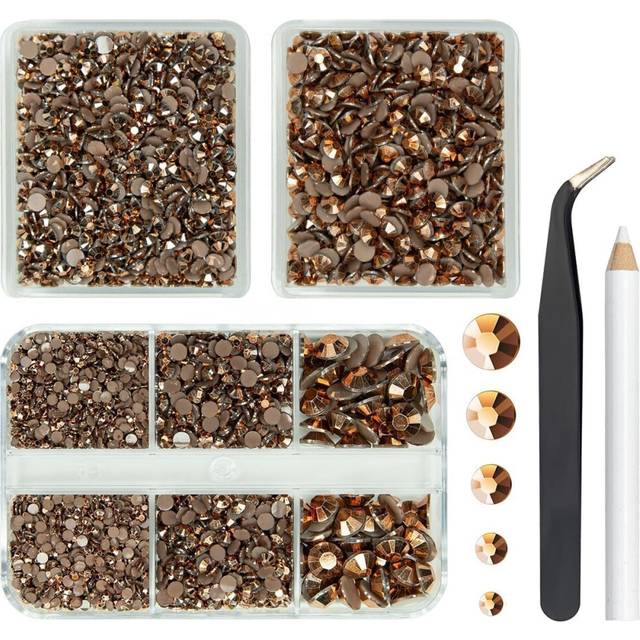 qiipii 3 Boxes 5070PCS Retro Brown Resin Rhinestones for Crafting Coffee Flatback Jelly Resin Rhinestone 2mm-6mm Old Copper Gems Stones Diamonds Cryst