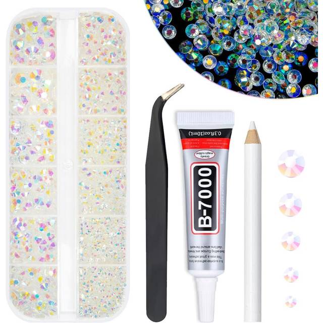 qiipii Transparent AB Resin Rhinestones w B7000 Jewelry Glue for Bedazzling Crafting 2mm 3mm 4mm 5mm 6mm Clear White AB Flatback Jelly Stones Diamonds
