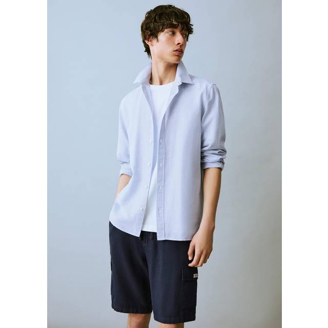 Linen oxford shirt night blue - Teenage boy - XS - MANGO TEEN - Night Blue