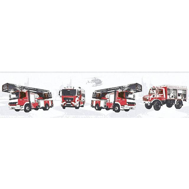 AS Creation Fire Truck Red White Wallpaper Border Helicopter Textured Kids Room