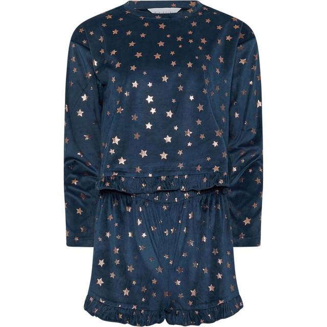 Pixiegirl Navy Blue Luxe Fleece Foil Star Pyjama Short Set 16-18 Pixiegirl | Petite Women's Pyjamas