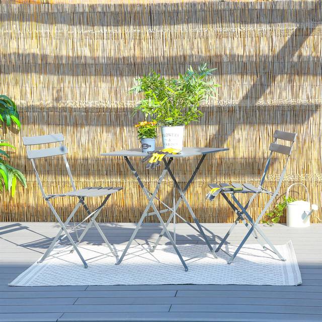 Harbour Housewares Metal Folding Patio Bistro Chairs - Grey - Pack of 2, Grey