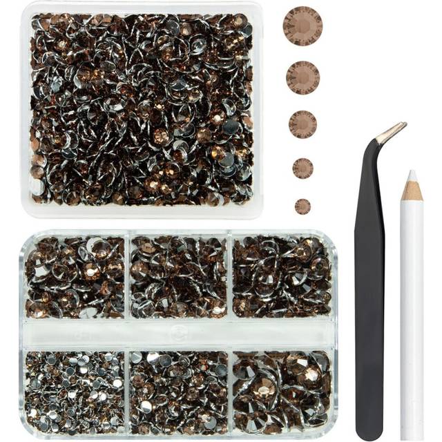 qiipii 2 Boxes 3060PCS Brown Resin Rhinestones Crystal Brown Coffee Resin Stones Crystals Diamonds Charms 2mm 3mm 4mm 5mm 6mm No-Hotfix Gems for Nails