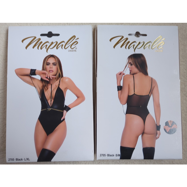 Mapale lingerie leather effect bodysuit with cuffs 2705 black -