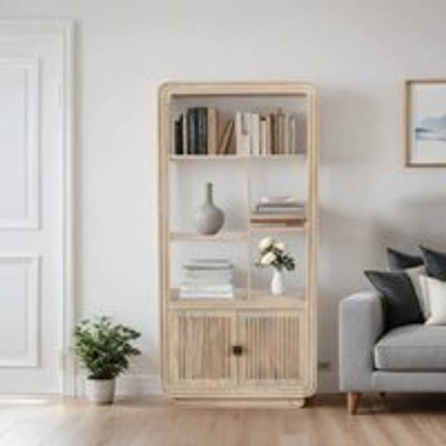 Paloma Carved Mango Wood Bookcase - Natural Oak - Brown