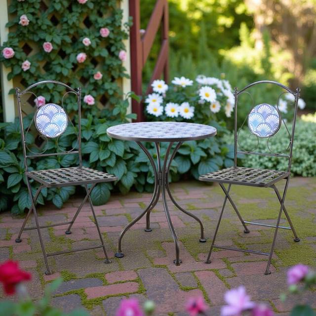 Shell Mosaic Bistro Patio Set Outdoor Garden Balcony Furniture