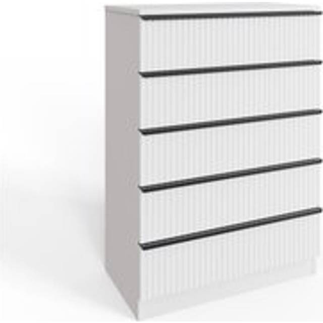 White 5 Drawer Chest Of Drawers Scalloped Ripple Effect Tall Slim - One Size