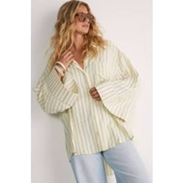 Textured Stripe Oversized Wide Cuff Shirt - Lemon - 10