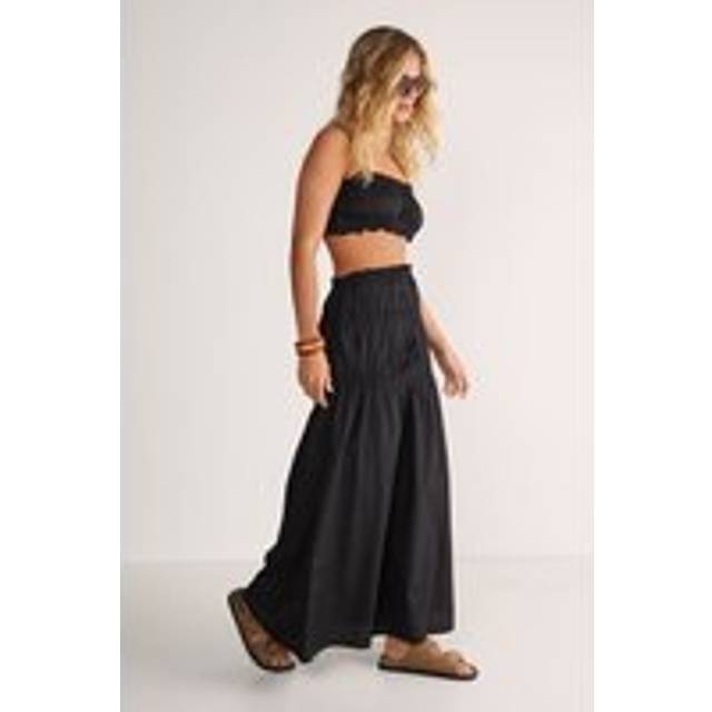 Womens Cotton Poplin Ruched Midi Skirt - Black - 12
