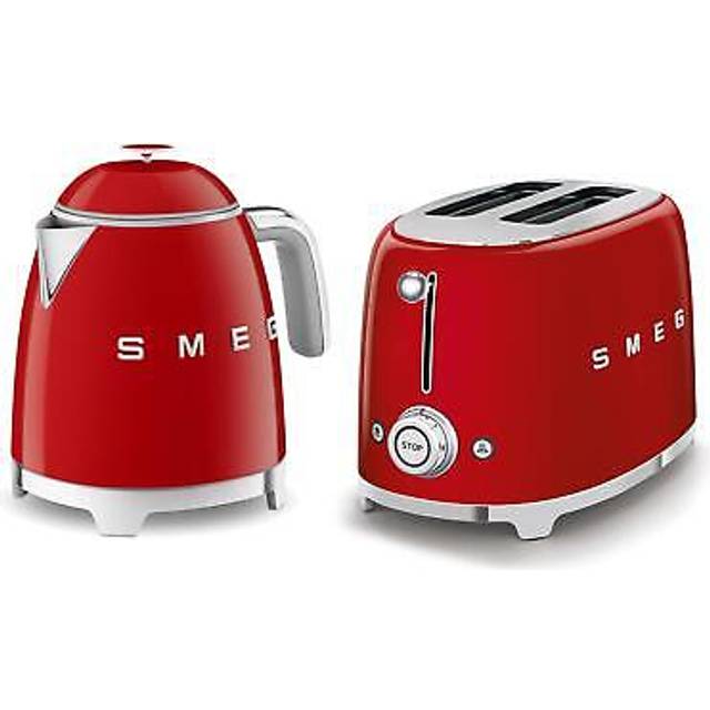 Smeg mini-kettle & 2-slice toaster set, 50’s style retro, stainless steel, red