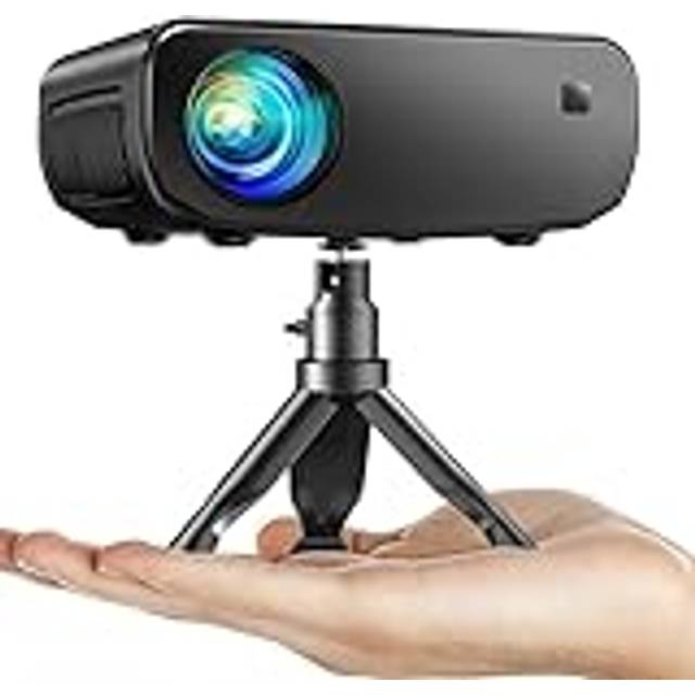 Projektorer, ELEPHAS 2025 uppgraderad WiFi miniprojektor, 15000 Lux 1080P HD bärbar projektor, kompatibel med iPhone/Android/surfplatta/HDMI/TV-stick/USB (stativ ingår)