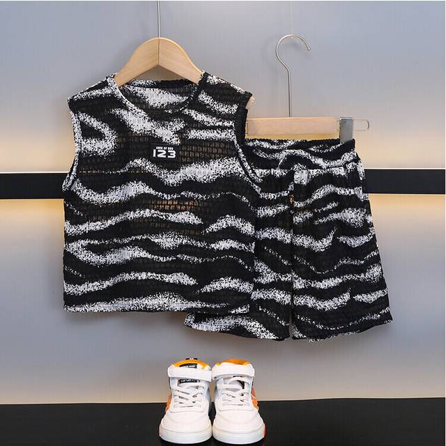 (Black, 150cm) Versatile Boys Cotton Summer Set Trendy Sleeveless Top And Lightweight Shorts Perfect For Playtime