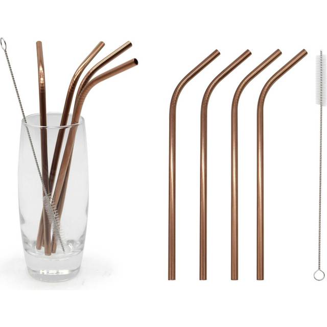 (Rose Gold, 4) Reusable Rainbow Rose Gold  Stainless Steel Straws