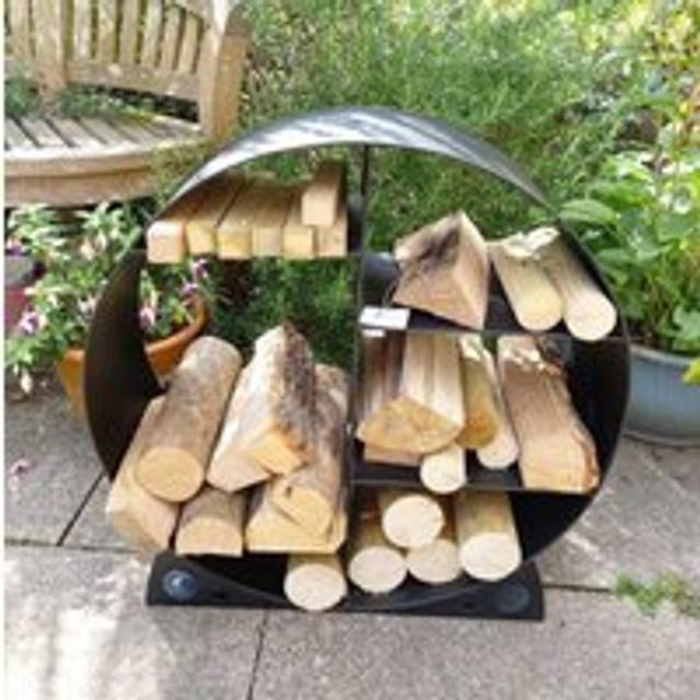 Steel Round Log Store & Shelves Metal Log Holder Log Storage in Black - One Size