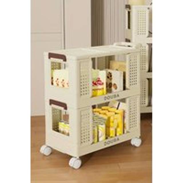 3-Tier Folding Rolling Fruit Vegetable Storage Trolley Cart Food Organizer with Wheels - White - One Size