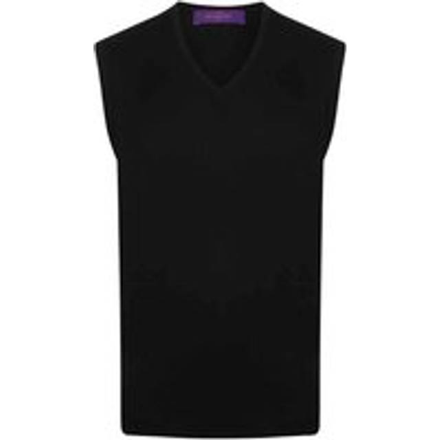 (M, Navy) Henbury Mens Cotton Acrylic V Neck Sleeveless Sweatshirt
