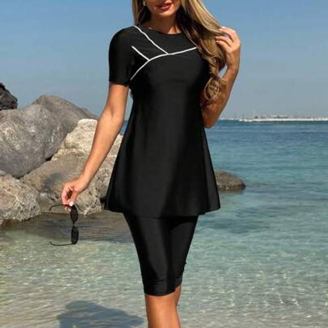 SHEIN Women&#39;s Elegant & Modest Sports Tankini Set, For Summer Beach Vacation