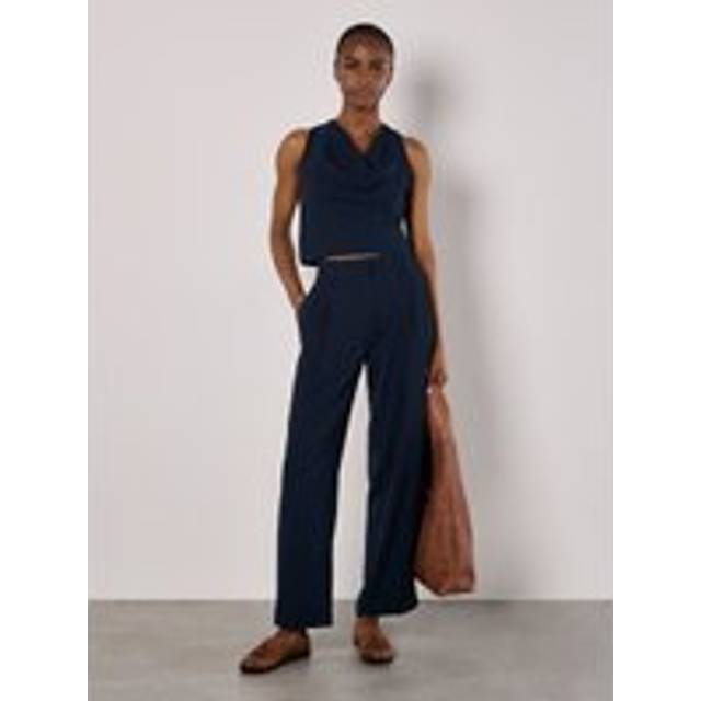 Womens Soft Twill Wide Leg Trousers - Navy - 12