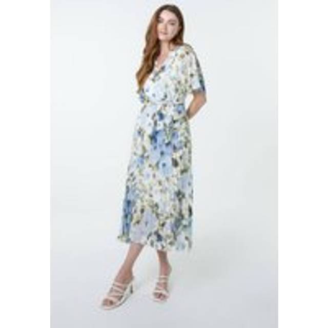 Blue Vanilla Denim Short Sleeve Wrap Pleat Dress