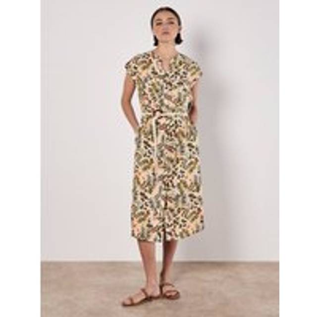 Apricot Women's Stone Leaf Print Belted Midi Shirt Dress New Look - UK 16