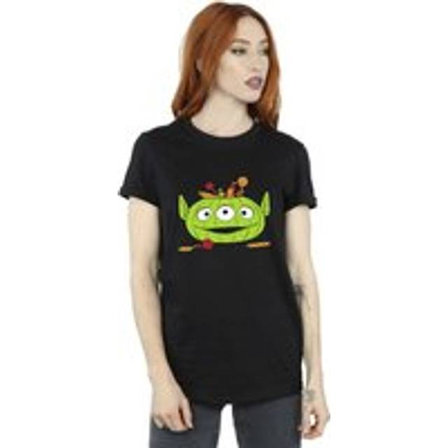 Alien Pumpkin Basket Cotton Boyfriend Halloween T-Shirt - Black - L