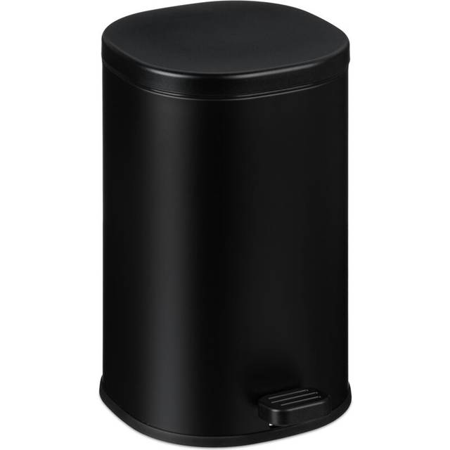 Relaxdays Bathroom Waste Bin, 5 Litre, Soft-Close Cosmetics Trash Can, Matt Finish, Removable Inner Bin, Pedal, Black