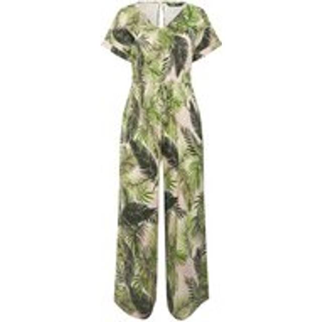 Yours Curve White Palm Print Tie Front Jumpsuit, Women's Curve & Plus Size, Yours - 18
