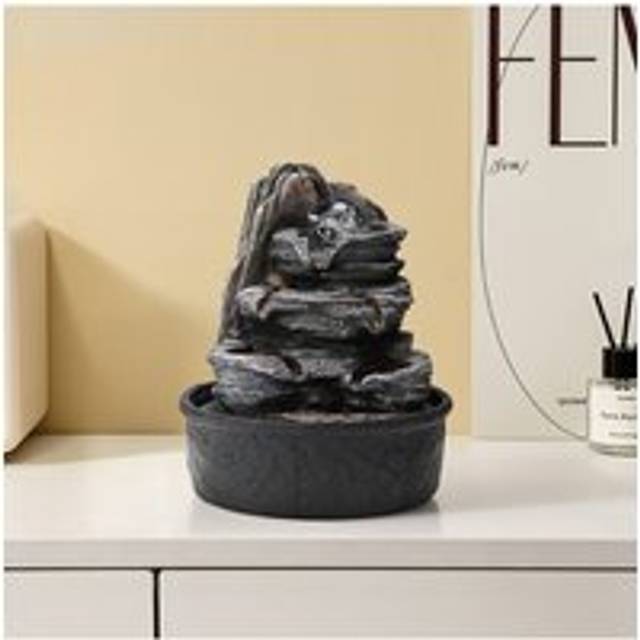 Rockery Cascading Tabletop Water Fountain with LED Crystal Ball - Natural - One Size