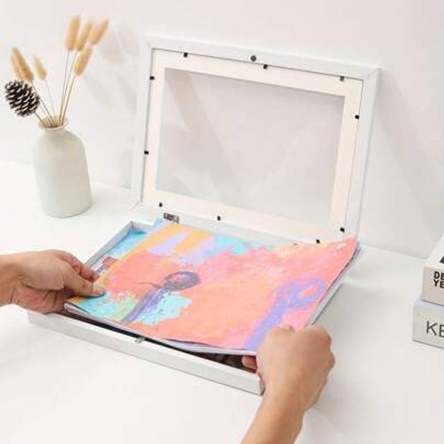SHEIN 1pc Art Frames, Solid Wood Photo Frame, A4 Oil Painting Decoration Storage Box, Painting Photo Frame