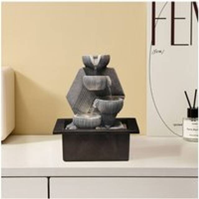 Tabletop Resin Rockery Feature Water Fountain with LED Light - Grey - One Size