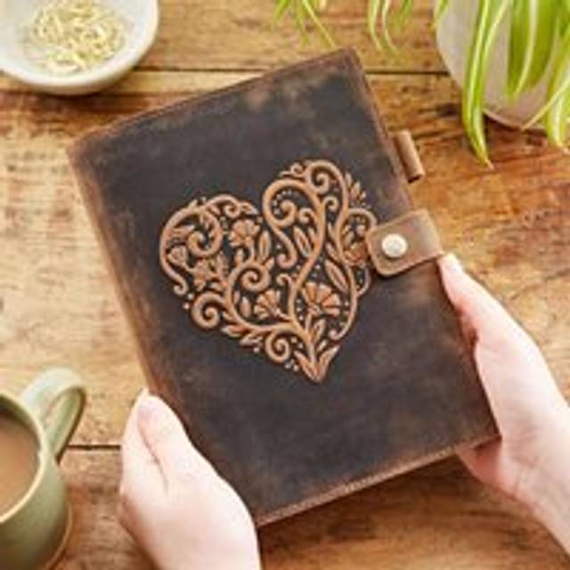 Heart Buffalo Leather Refillable Journal - Unlined Paper - Brown - One Size