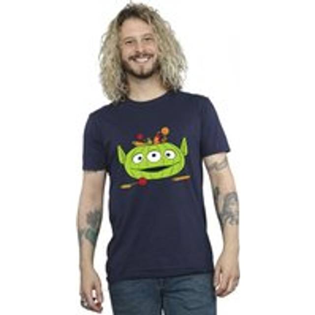 Alien Pumpkin Basket Cotton Halloween T-Shirt - Navy - 4XL