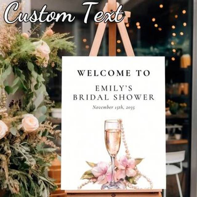 SHEIN 1pc- Custom Wedding Poster, Faux Pearl Petal Bride Welcome Sign, Faux Pearl Wine Cup Wedding Welcome Sign Template, Home Decoration Canvas Poster, Cus