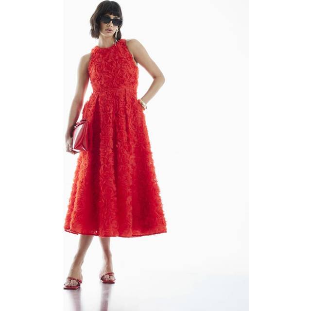 River Island Womens Red 3D Flower Occasion Midi Dress - 8