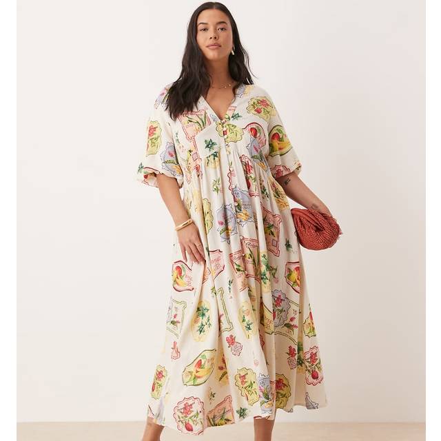 Nobody's Child Starlight Vintage Print Linen Rich Dress, Retro Fruit