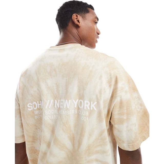 Mens River Island Cream Short Sleeve Soho Tie Dye T-Shirt - XS