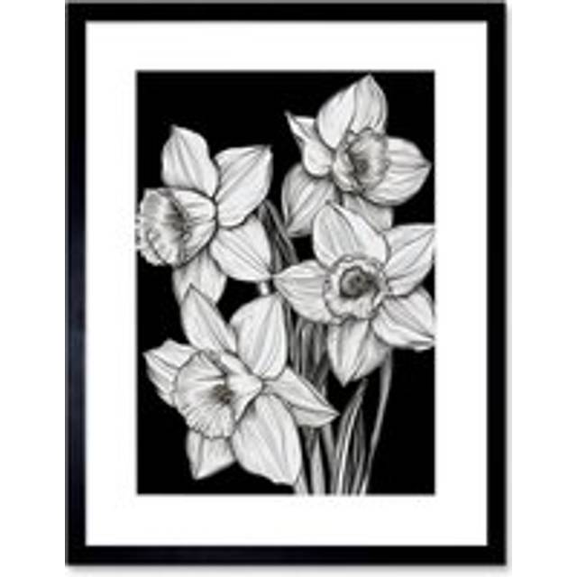 Wall Art Print Daffodil Wildflower Plant Blooms Black and White Artwork Framed 9X7 Inch - W7 inch x H9 inch