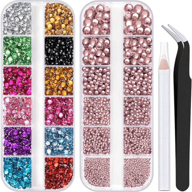 Nail Rhinestones 4520PCS 1.5-6mm Colorful Light Purple Round Flatback Crystal Shine Diamonds for DIY Crafts Nail Art
