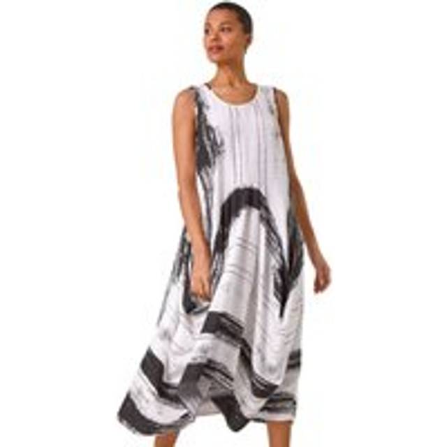 Abstract Bubble Hem Midi Dress - White - 14