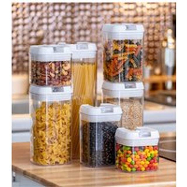 7Pcs Airtight Food Dry Grain Cereal Storage Containers 6.9L with Clasp Lids （0.5*2+0.8*2+1.2*2+1.9L） - White - One Size
