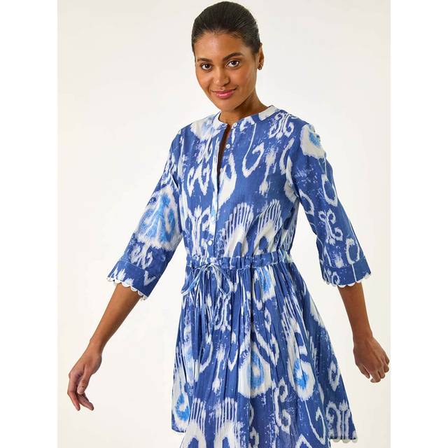 Roman Blue Tie Dye Buttoned Shirt Dress - Size 10