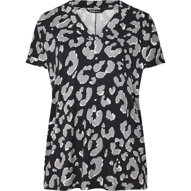 Yours Curve Black Leopard Print Smart Vneck Tshirt, Women's Curve & Plus Size, Yours - 18