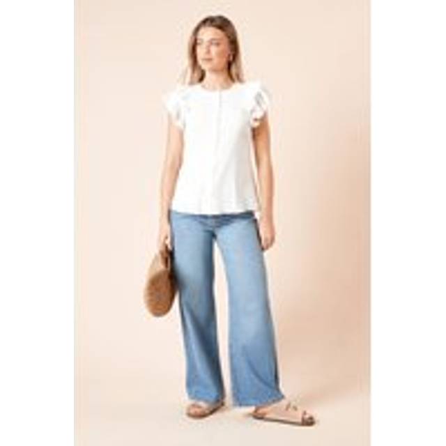 Womens Lace Trim Button Up Top - White - 16